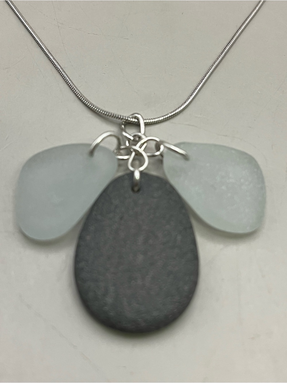 Maine Sea Glass Beach Stone Necklace Sterling 925